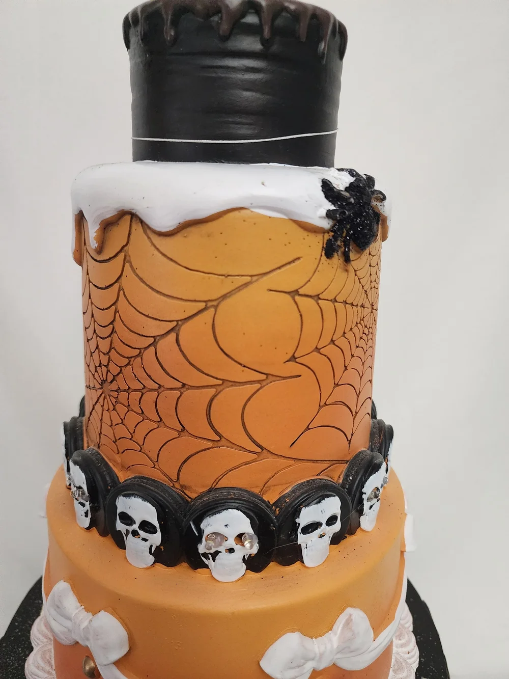 Halloween Skull Tiered Cake Decoration - Orange & Black